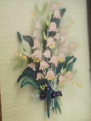 VTG 1930’s Dimensional 3D Layered Painted Glass Lily-of-the-Valley Shadowbox