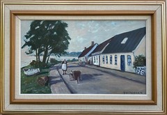 Unknown Painter Village at The Baltic Sea Coast Fischerfrau With Holzkarre