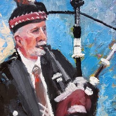 YARY DLUHOS Scotland Bagpipe Player Kilt Figure Music Original Art Oil Painting