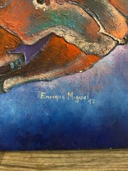 Enrique Miguel Signed Acrylic on Wood 1997 „fertilizando al perro“