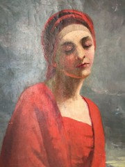 Early 19th Spanish Oil Painting – Portrait of a Woman in a Landscape – ZULOAGA