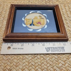 VTG Framed Picture Country Teddy Bear Hand Painted Signed R Cottagecore Folk Art