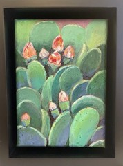 Desert Bloom | Original Prickly Pear Cactus Painting Framed Southwest Folk Art