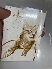 Aceo Original Tabby Cat Coffee Painting Kitten Lover ATC Art Miniature Realism