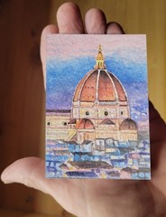 Florence Cathedral Duomo ACEO ORIGINAL 2.5 x 3.5 MINIATURE PAINTING. OOAK Signed