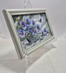 original autographed oil painting framed.Still Life with Blue Flowers 6х4