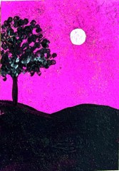 ACEO/ATC Original Acrylic Landscape Mini Painting „Nightfall“ Signed Art 3.5×2.5