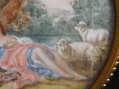 Painted miniature ‚Gallant scene with sheep‘ in the style of François BOUCHER
