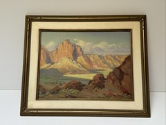 Antique Painting Landscape Desert Mountains Oliver Glen Barrett Finest Oil
