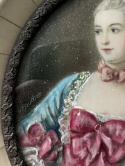 Antique 19th C Hand Painted French Portrait of a Lady Boucher MOP Frame