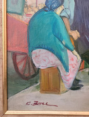 American NY Ashcan Artist Cecil Bell „Peanut Vendors“ Oil on Board Painting 1964