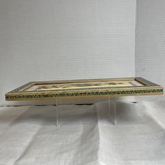 Persian Hand Painted Birds Peacock Flowers on Camel Bone in Khatam Inlay Frame