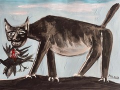 Picasso Pablo Original Painting Cat Bird Animal Artist Spain Artist Rare Art F24