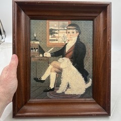 Vintage Charles Wysocki Wooden Framed Panel Man & Dog Mid-Century Art Primitive