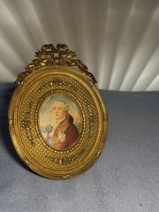 MINIATURE VINTAGE PAINTING OF GEORGE 3RD IN FRANCY FRENCH FRAME 4.5″ TALL