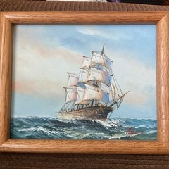 Vintage Sailing Ship Painting Nautical Sailboat by Pete Rogers Signed 8” X 10”