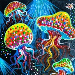 (UV) Radiant ACEO Original Jellyfish Sea Acrylic Hand Painting Art Card NEW OOAK