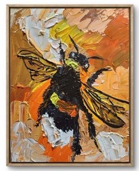 Hand Painted Bumble Bee Impasto Original Art 14X11 Canvas Acrylic Wall Art