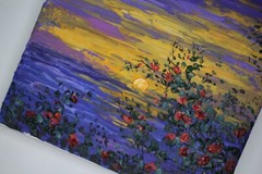 Original Acrylic Painting on Canvas Roses by the Sea Wall Decor