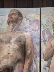 2 Original Contemporary Figurative Matching Oil Paintings Unsigned Nude Couple