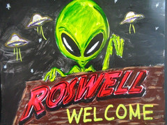 Original FLYING SAUCERS ALIEN UFO ROSWELL NEW MEXICO Acrylic Painting 8X10