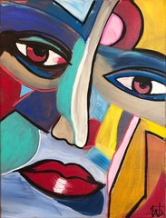 WS original cubist face hand painted 14X11 canvas acrylic modern fine art