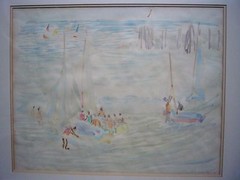 Irene Hoffar Reid (1908-1994) Vancouver Beach Sailing Watercolor 1970 17″ x 13″