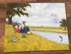 VINTAGE Original Hand Painted Landscape Oil/Acrylic On Canvas Board River Scene