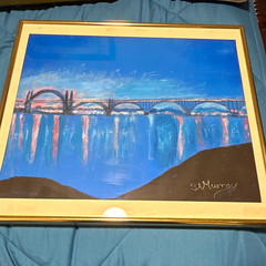Signed S.A. Murray Original Framed Landscape Oil Painting Bridge River