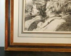 VINTAGE CHARCOAL ARTWORK ARTIST MONOGRAMMED ‚SPECTATORS‘ MUSEUM QUALITY FRAMING