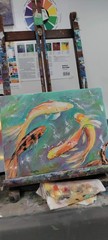 Original 9 x 12 Expressionism Colorful Koi Fish Canvas Wall Art Acrylic Painting