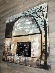 Tree Art, Wood Painting, Nature Painting, Barn, Outdoors Art, Wood Art, Autumn