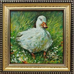 Original oil painting Duckling art animal duck painting 4×4 inches