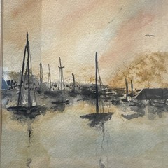 Watercolor Art Framed With Mat Original Signed Sailboats White Frame