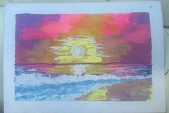 ACEO Art Card Beach Sunset Landscape Original Acrylic Painting