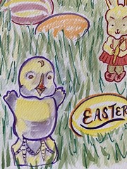Painting Watercolor Original Art HAPPY EASTER Toy Rabbit Egg Kristi C Jones