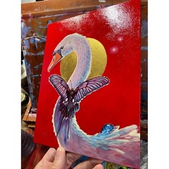 Swan original bird painting surreal art butterfly beetle animals Artettina USA