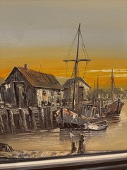 Pabolo Stirrat Vintage Sailboats in Harbor Oil Painting Original