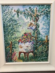 J. Carson Garden Landscape Original Painting Colorful Flowers Framed 18″x15″