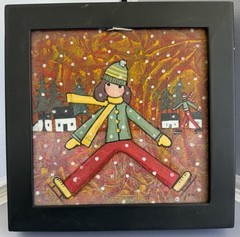 Painting OUTSIDER ART Canadian Artist JAN ZIMMERMAN Figure Skater Winter Scene
