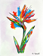 Original Tropical Flower Art 14×11 Canvas Abstract Expressionist Signed Painting