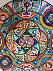 4 Abstract Geometric Painting Art Mixed Media Mandala Kaleidoscope By Schachter
