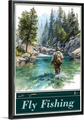 Go Fly Fishing Travel Poster Prints Framed Or Canvas In Lakes or Rivers