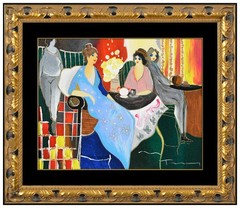 Itzchak Tarkay Original Mixed Media Painting On Canvas Signed Female Cafe Art
