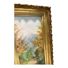 Vintage Pastel Mountain Landscape Tile Art Attributed Inness Gold Baroque Frame