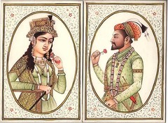 Mughal Painting Handmade Indian Royalty Portrait Shah Jahan Mumtaz Mahal Art