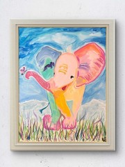 Playful elephant expressionism modern wall art painting 14X11 canvas original