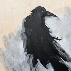 Original Painting Crow Raven Black Bird Art Expressionism Cradled Wood Signed 6″