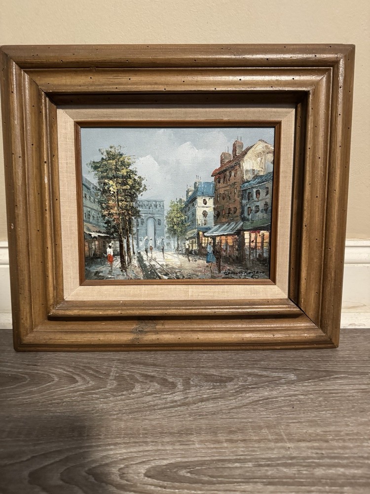 Henri Rogers Signed Small Vintage Original Painting Oil on Wood Framed Paris