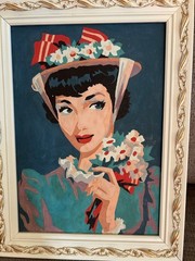 Set of 2 Framed Unique Hand Painted (by Number) Artwork w/Fancy Lady as Subject